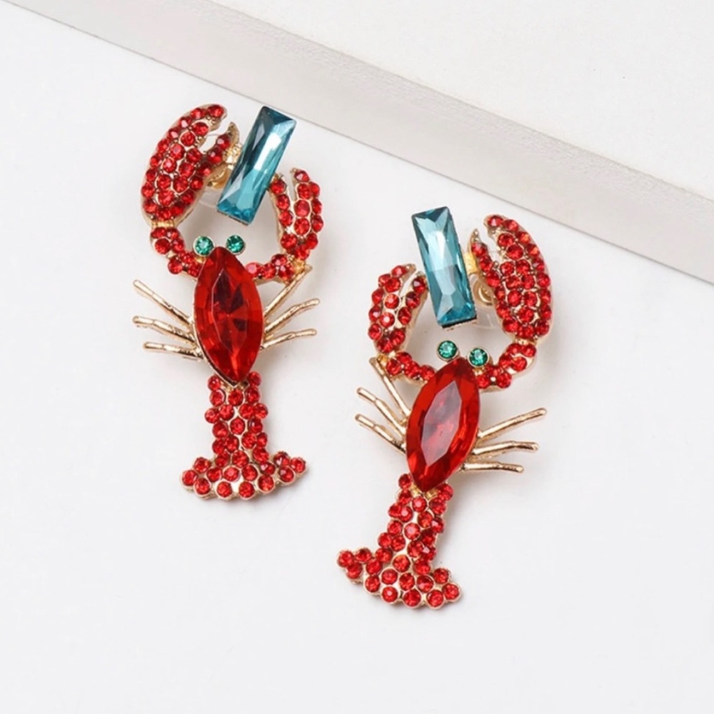 Austrian Crystal Red Lobster Earrings